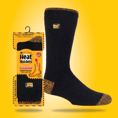 SockShop Heat Holders Workforce Reinforced Thermal Socks - Black/Yellow